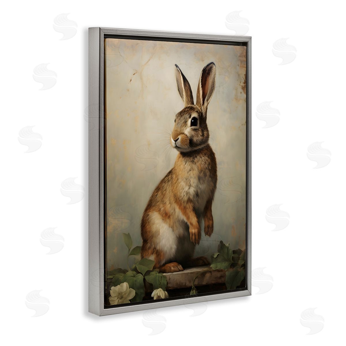 Dark Rabbit Portrait Grey Floating Frame Canvas Wall Art, Home Decor by Petal Prints Design