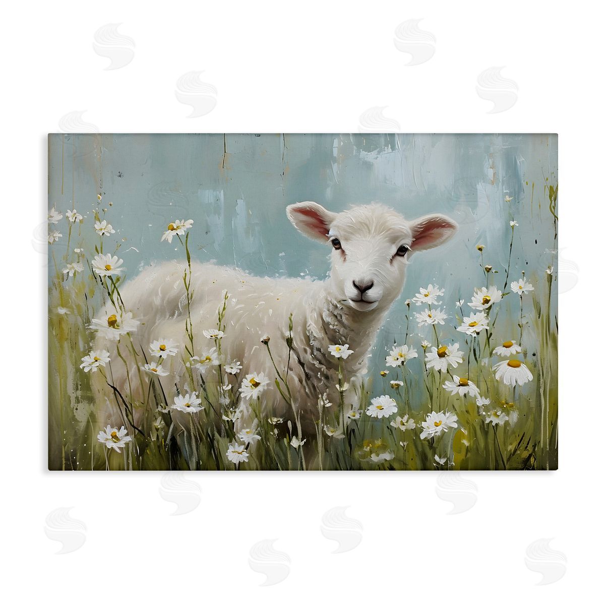 Lamb Among Daisies Canvas Wall Art, Home Decor by Petal Prints Design