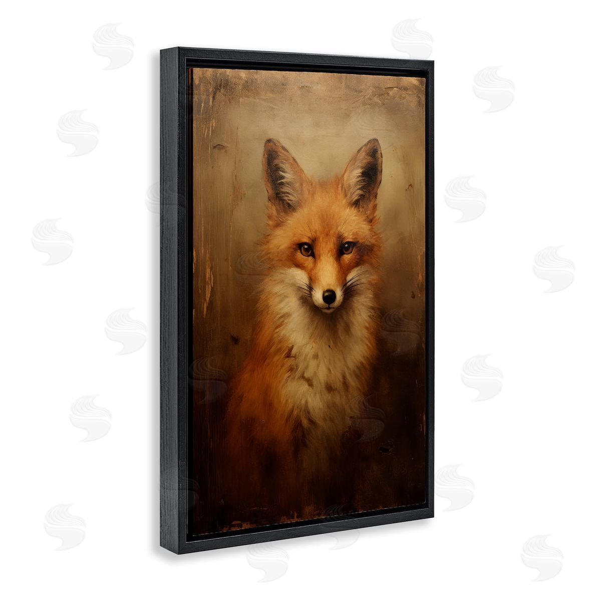 Dark Fox Visage Black Floating Frame Canvas Wall Art, Home Decor by Petal Prints Design