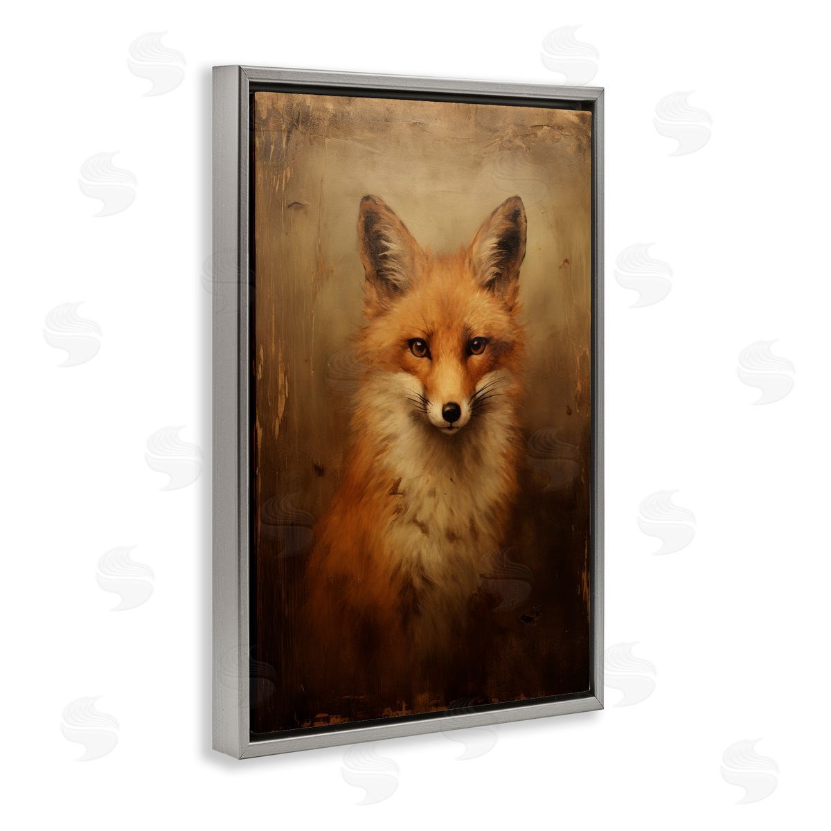 Dark Fox Visage Grey Floating Frame Canvas Wall Art, Home Decor by Petal Prints Design