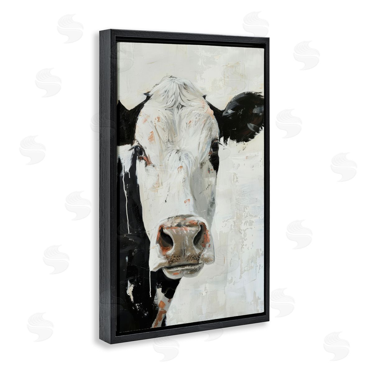 Up Close Cow Black Floating Frame Canvas Wall Art, Home Decor by Petals Prints Design