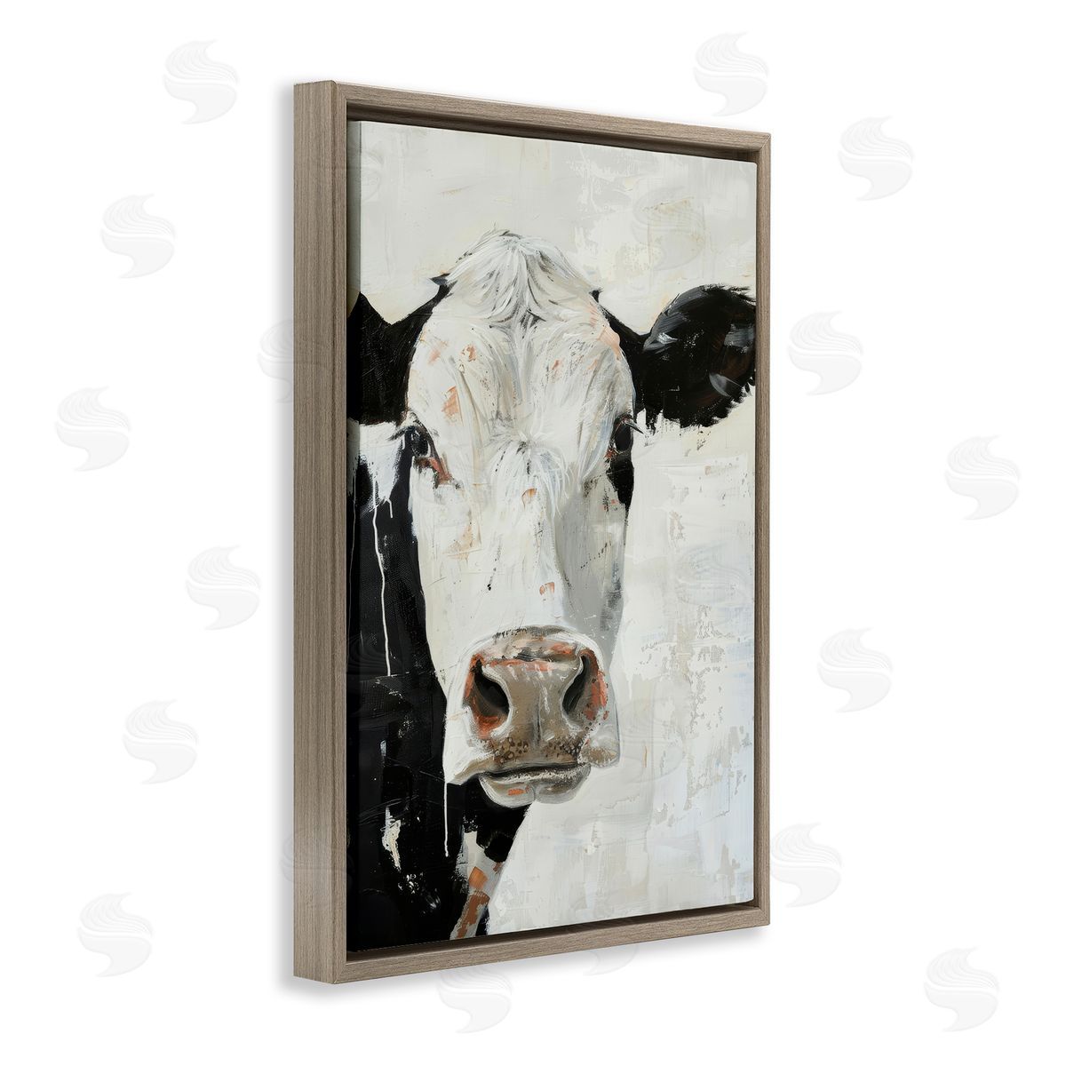 Up Close Cow Brown Floating Frame Canvas Wall Art, Home Decor by Petals Prints Design