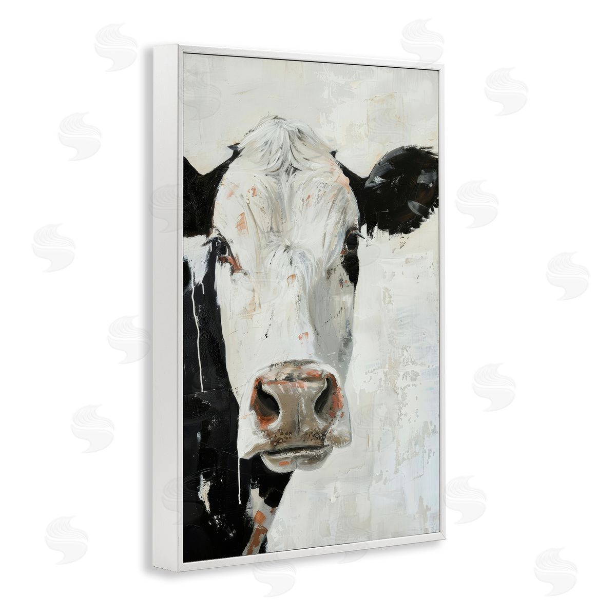 Up Close Cow White Frame Print Wall Art, Home Decor by Petals Prints Design