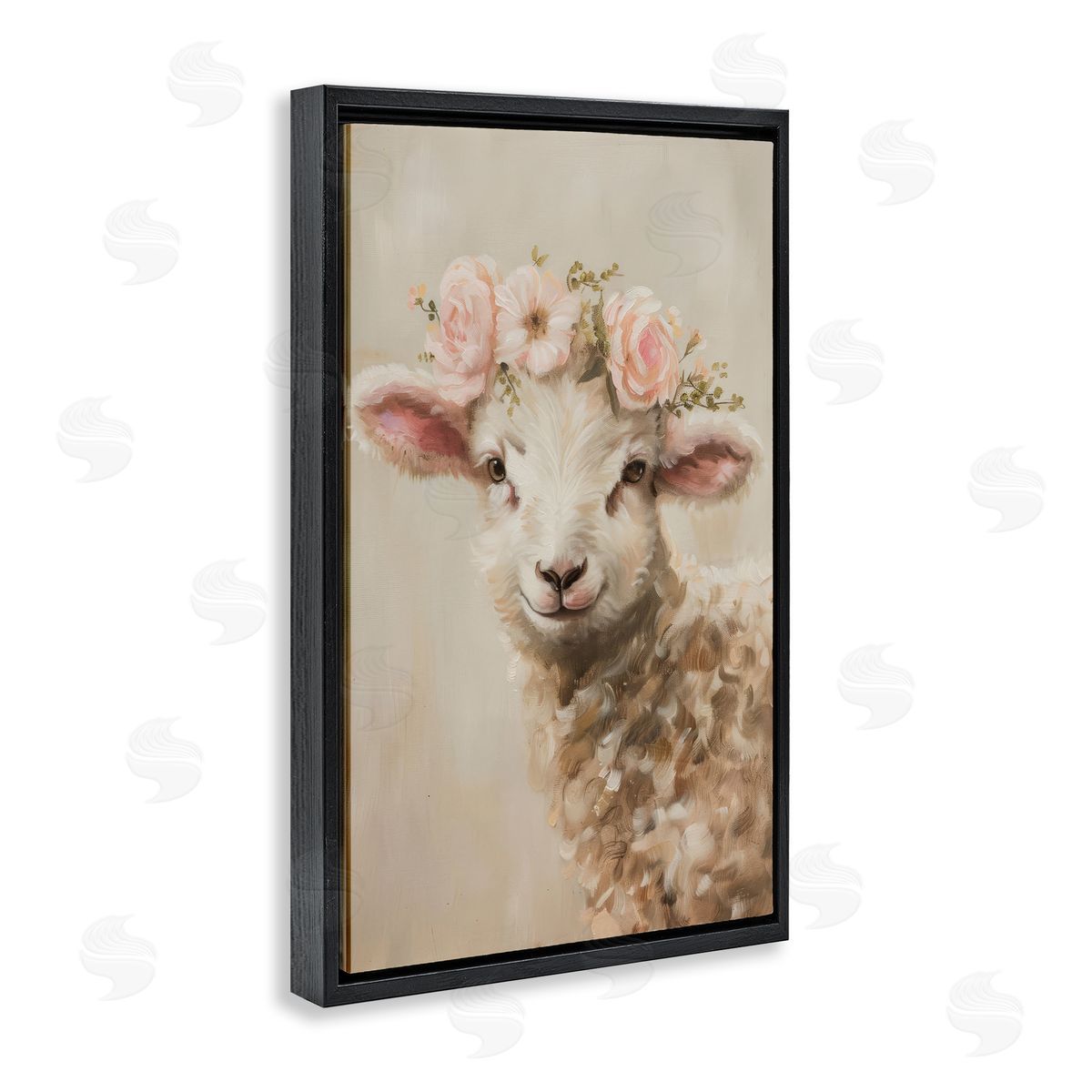 Soft Floral Lamb Black Floating Frame Canvas Wall Art, Home Decor by Petals Prints Design