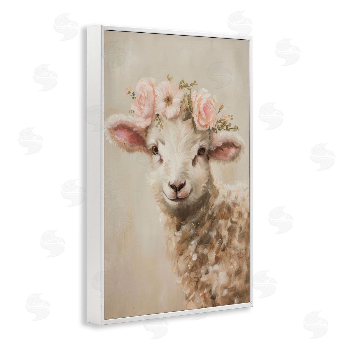Soft Floral Lamb White Frame Print Wall Art, Home Decor by Petals Prints Design