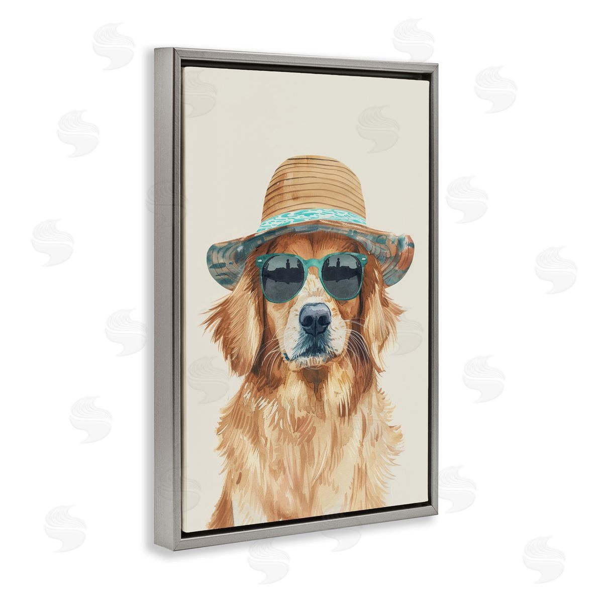 Hipster Labrador Dog Grey Floating Frame Canvas Wall Art, Home Decor by Petals Prints Design