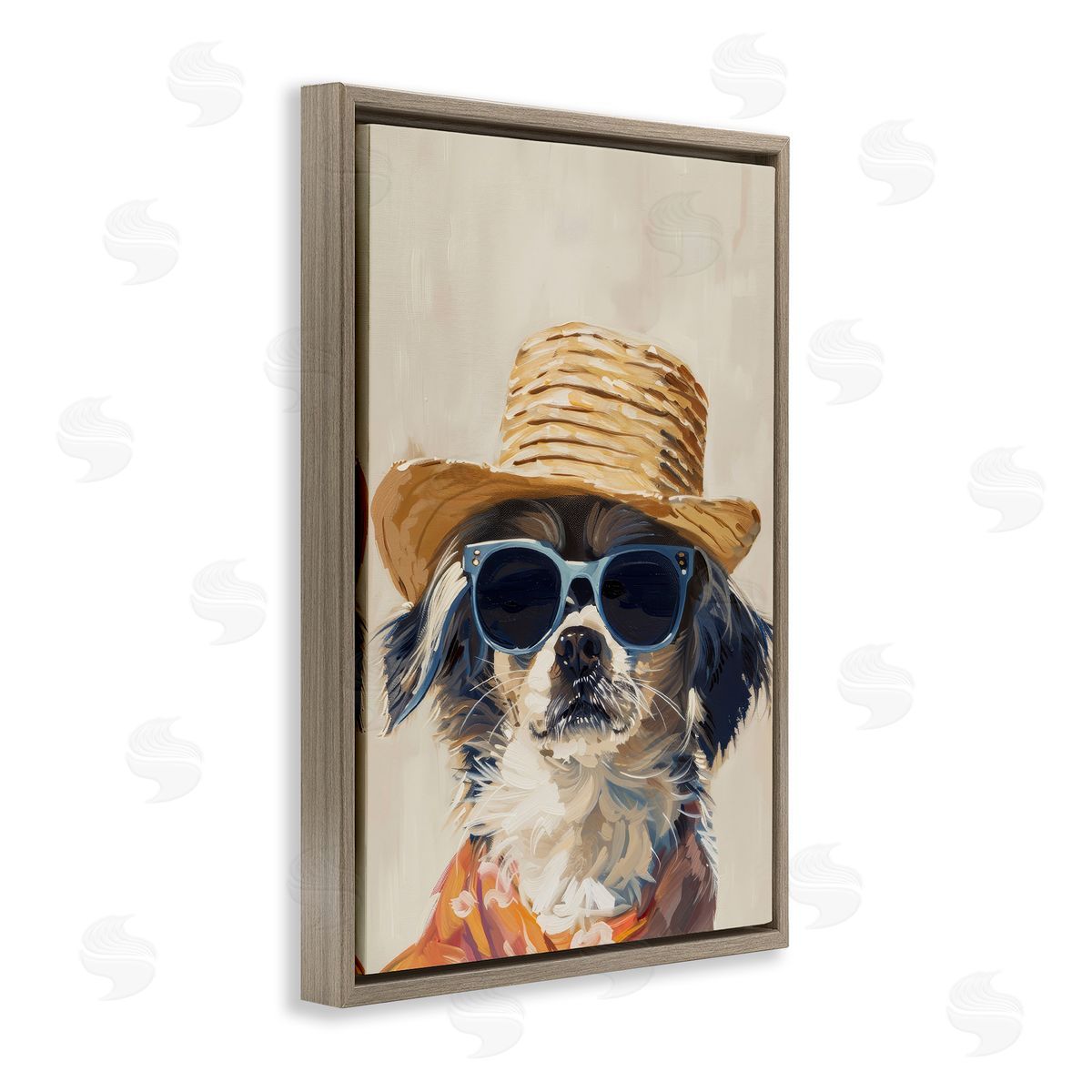 Beach Vacation Pup Brown Floating Frame Canvas Wall Art, Home Decor by Petals Prints Design