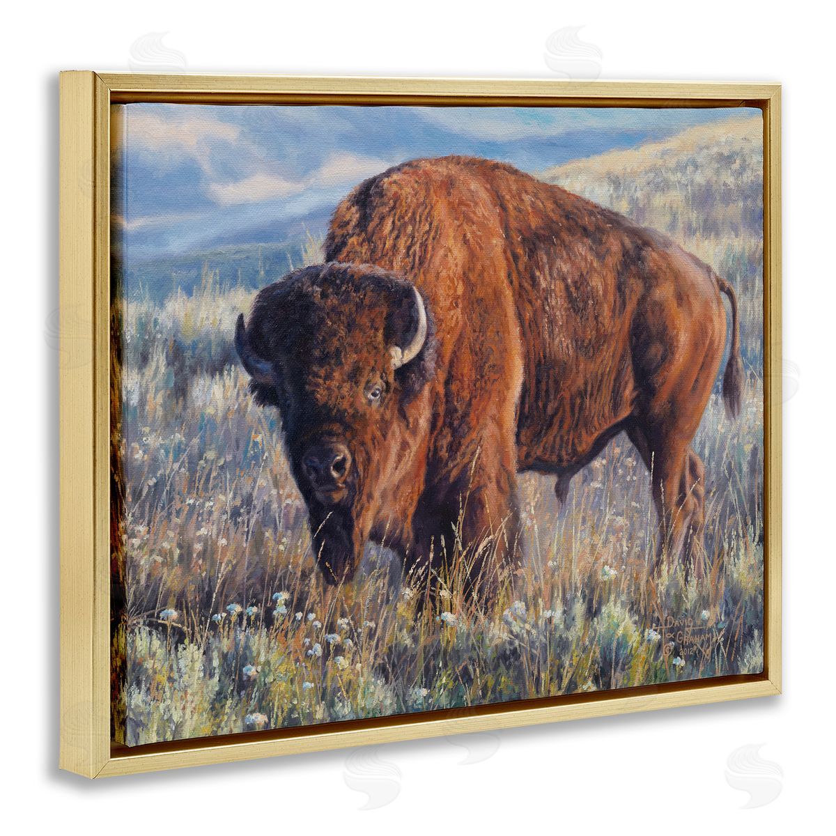 Prairie King Bison Gold Floating Frame Canvas Wall Art, Home Decor by David Graham