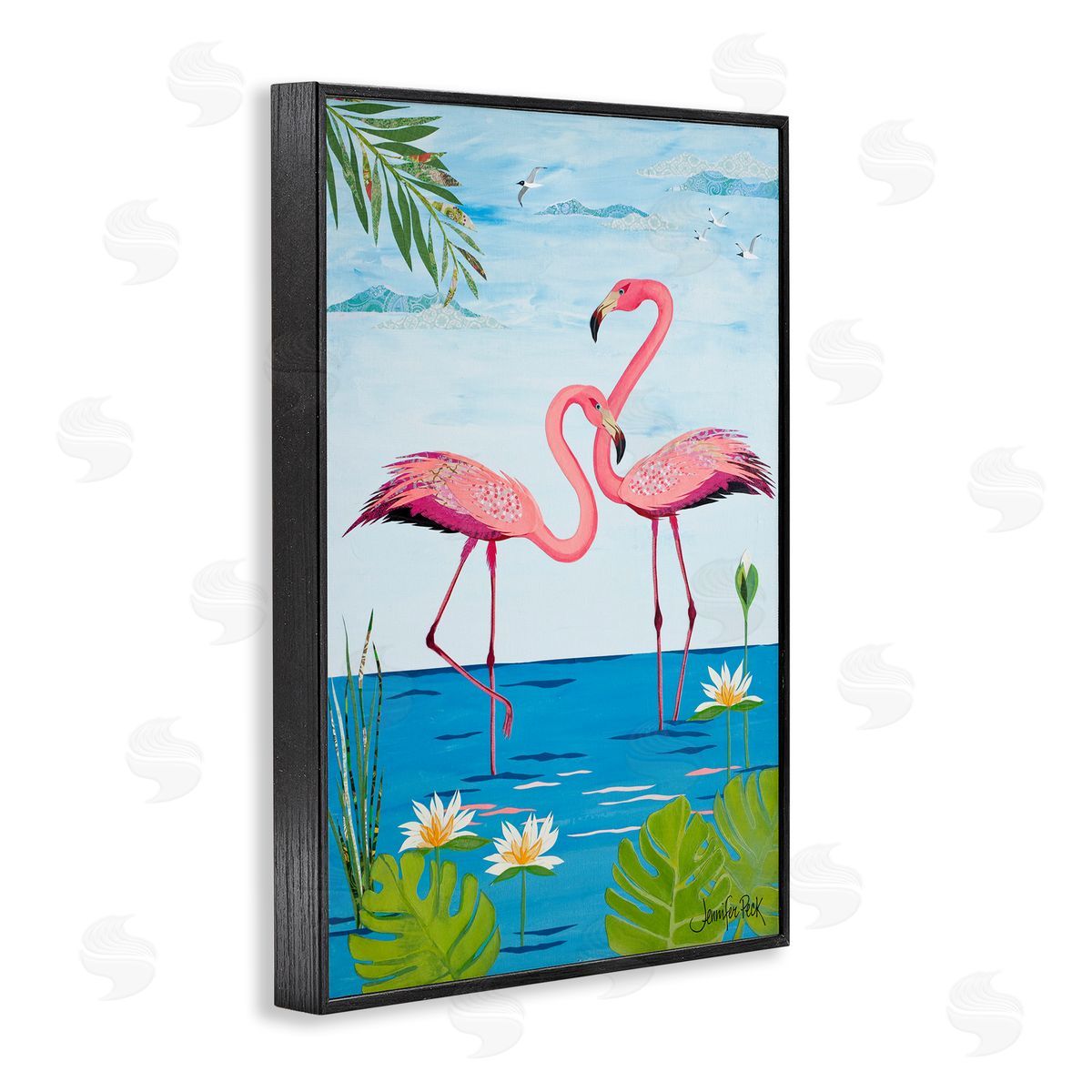 Pretty In Pink Flamingos Black Frame Print Wall Art, Home Decor by Jennifer Peck