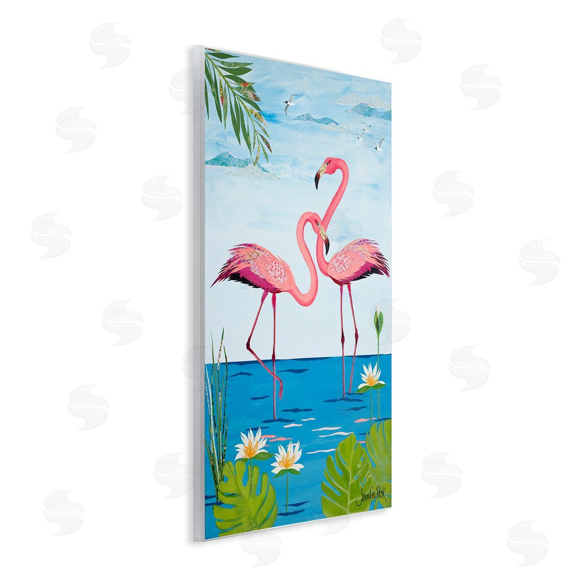 Pretty In Pink Flamingos Wood Plaque Wall Art, Home Decor by Jennifer Peck