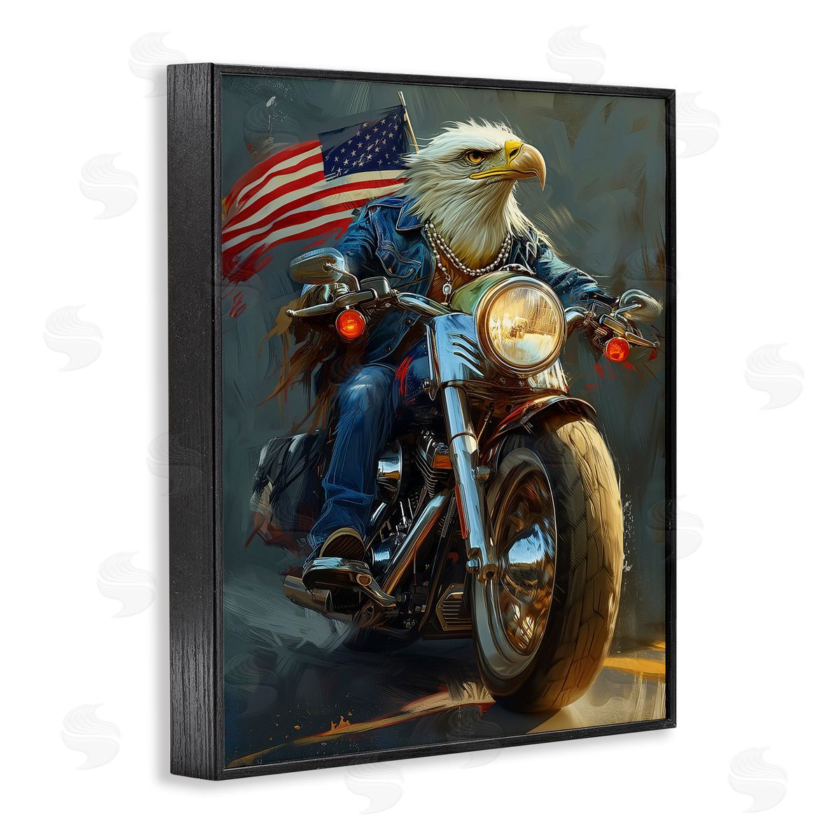 Patriotic Eagle Motorcycle Black Frame Print Wall Art, Home Decor by Ray Heere