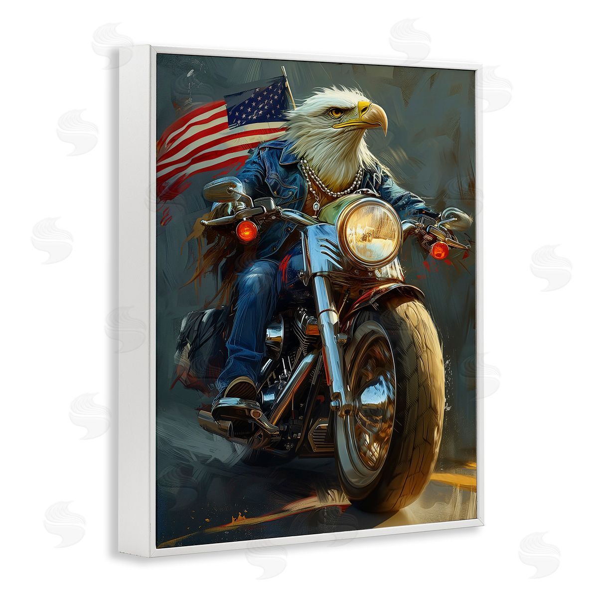 Patriotic Eagle Motorcycle White Frame Print Wall Art, Home Decor by Ray Heere