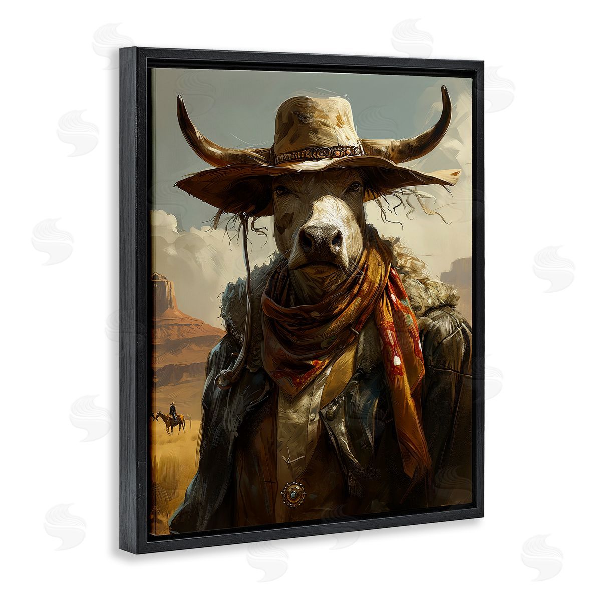 Rustic Cattle Cowboy Black Floating Frame Canvas Wall Art, Home Decor by Ray Heere