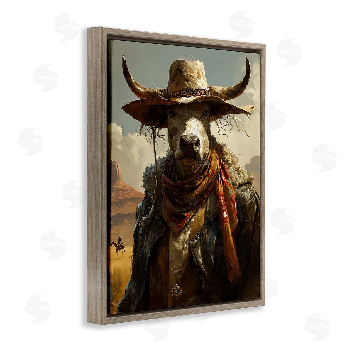 Rustic Cattle Cowboy Brown Floating Frame Canvas Wall Art, Home Decor by Ray Heere