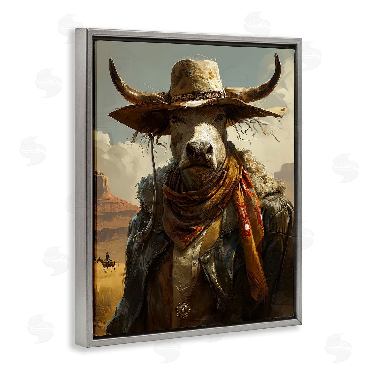 Rustic Cattle Cowboy Grey Floating Frame Canvas Wall Art, Home Decor by Ray Heere