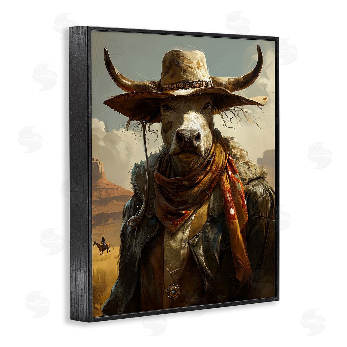 Rustic Cattle Cowboy Black Frame Print Wall Art, Home Decor by Ray Heere