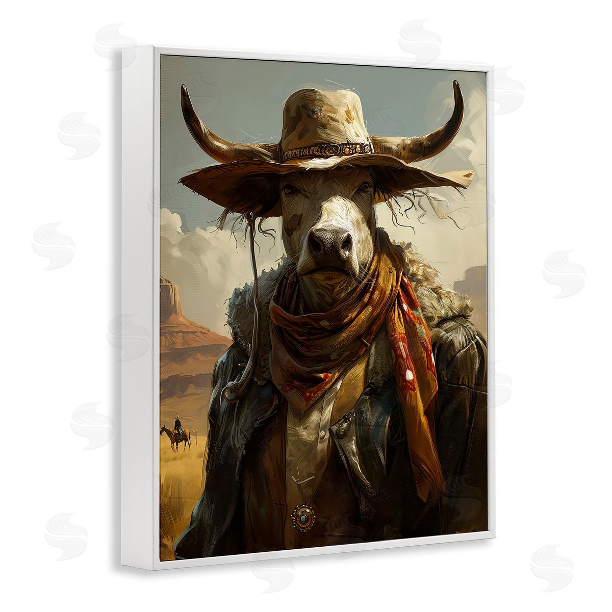 Rustic Cattle Cowboy White Frame Print Wall Art, Home Decor by Ray Heere