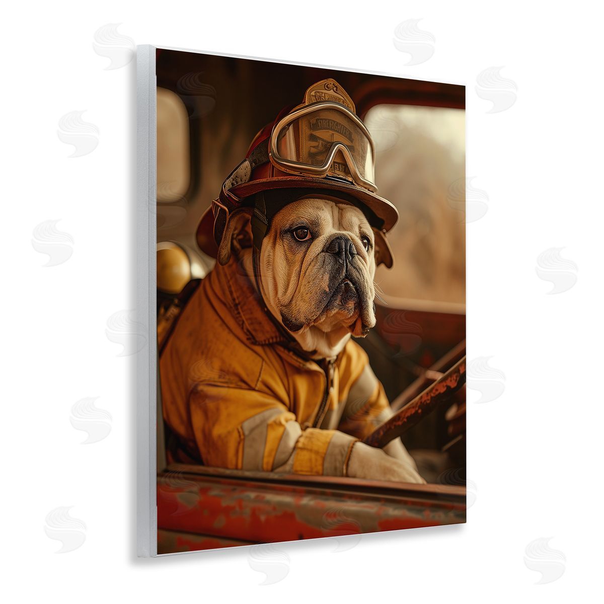 Rustic Bulldog Fireman Wood Plaque Wall Art, Home Decor by Ray Heere