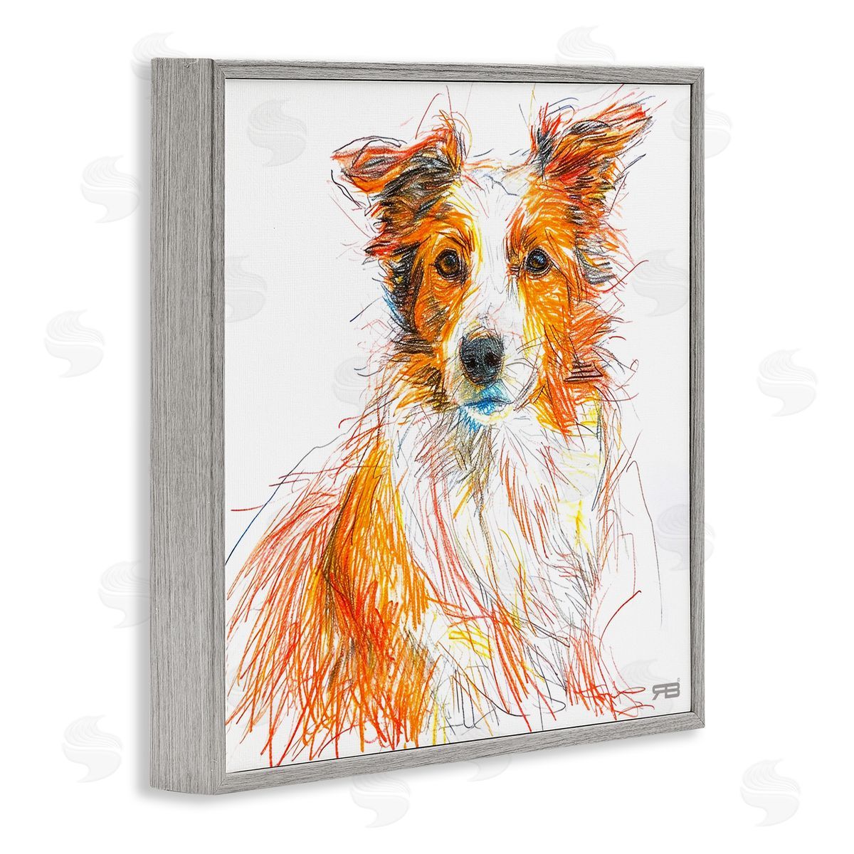 Collie Dog Sketch Style Grey Frame Print Wall Art, Home Decor by Roozbeh Bahramali
