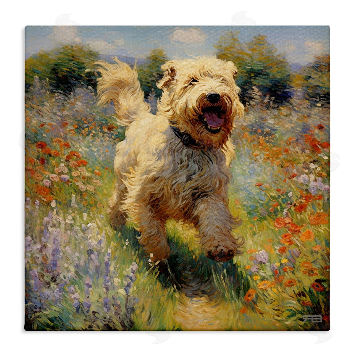 Happy Running Terrier Dog Canvas Wall Art, Home Decor by Roozbeh Bahramali