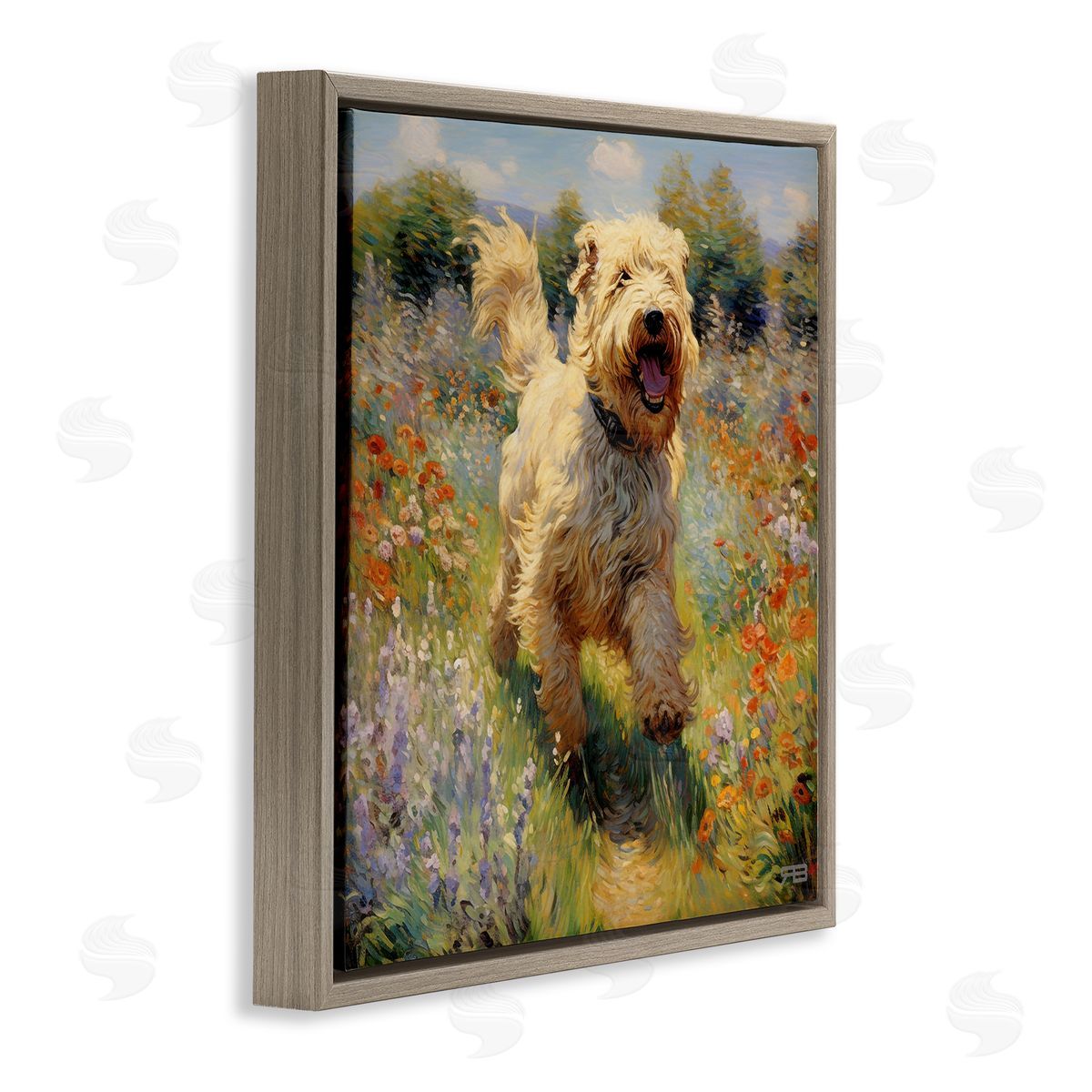 Happy Running Terrier Dog Brown Floating Frame Canvas Wall Art, Home Decor by Roozbeh Bahramali