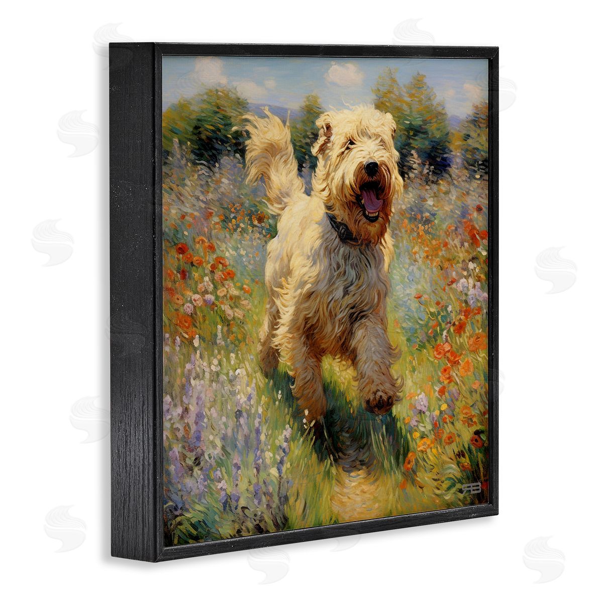 Happy Running Terrier Dog Black Frame Print Wall Art, Home Decor by Roozbeh Bahramali