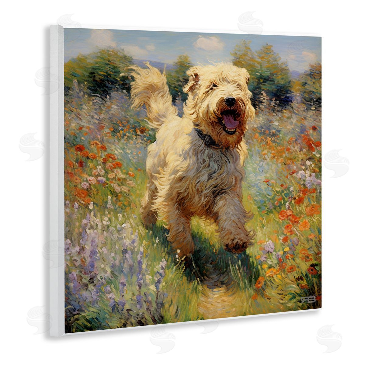Happy Running Terrier Dog Wood Plaque Wall Art, Home Decor by Roozbeh Bahramali