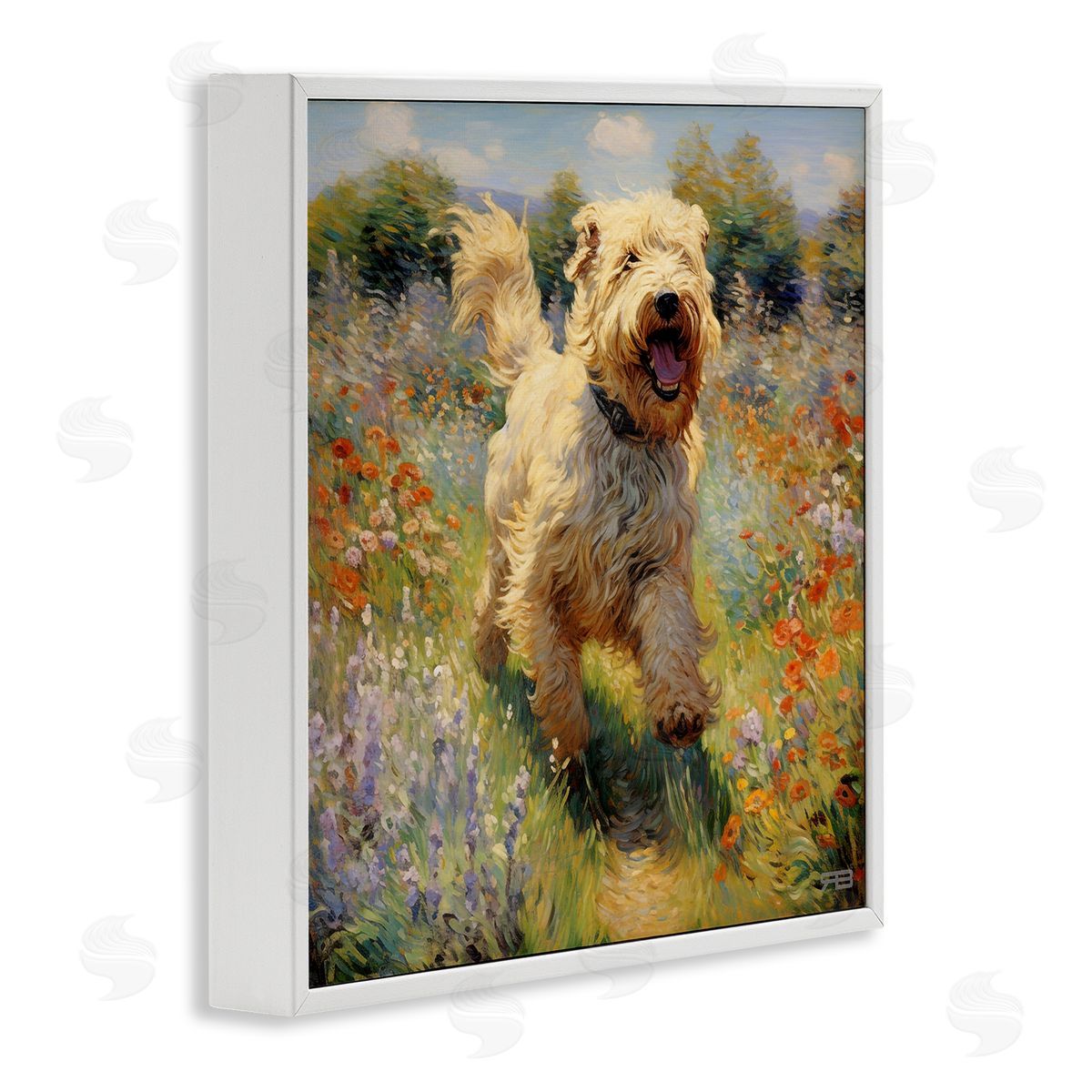 Happy Running Terrier Dog White Frame Print Wall Art, Home Decor by Roozbeh Bahramali