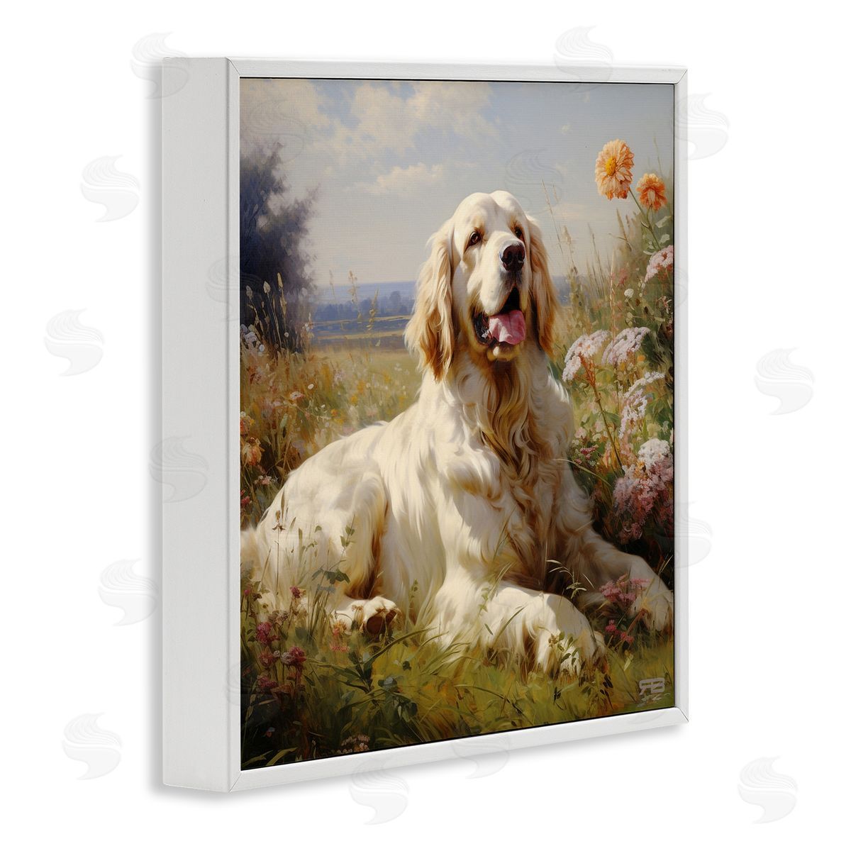 Calm Golden Retriever Landscape White Frame Print Wall Art, Home Decor by Roozbeh Bahramali