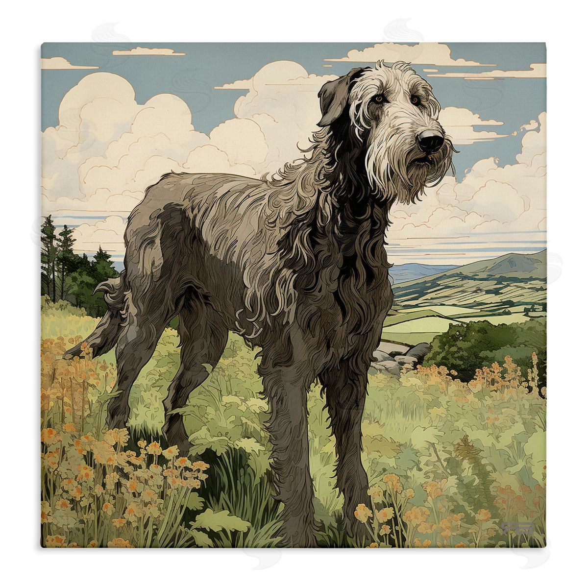 Countryside Landscape Dog Canvas Wall Art, Home Decor by Roozbeh Bahramali