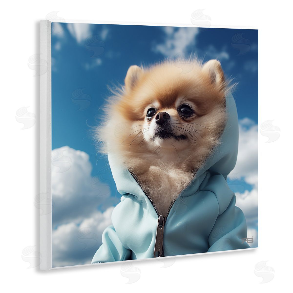 Pomeranian Dog and Clouds Wood Plaque Wall Art, Home Decor by Roozbeh Bahramali