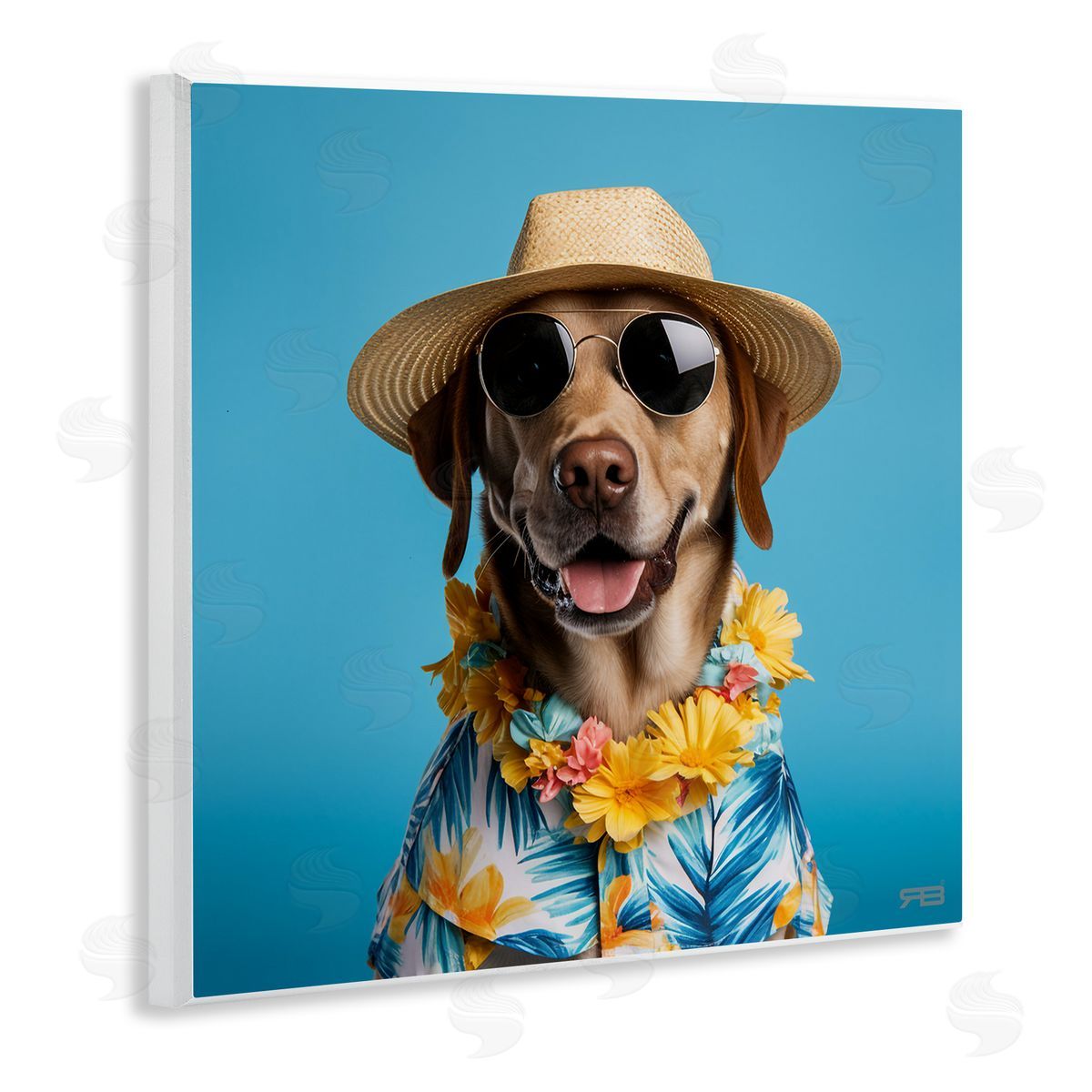 Dog with Aloha Shirt Wood Plaque Wall Art, Home Decor by Roozbeh Bahramali