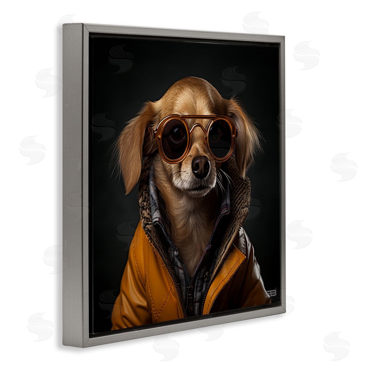 Stylish Dog on Black Grey Floating Frame Canvas Wall Art, Home Decor by Roozbeh Bahramali