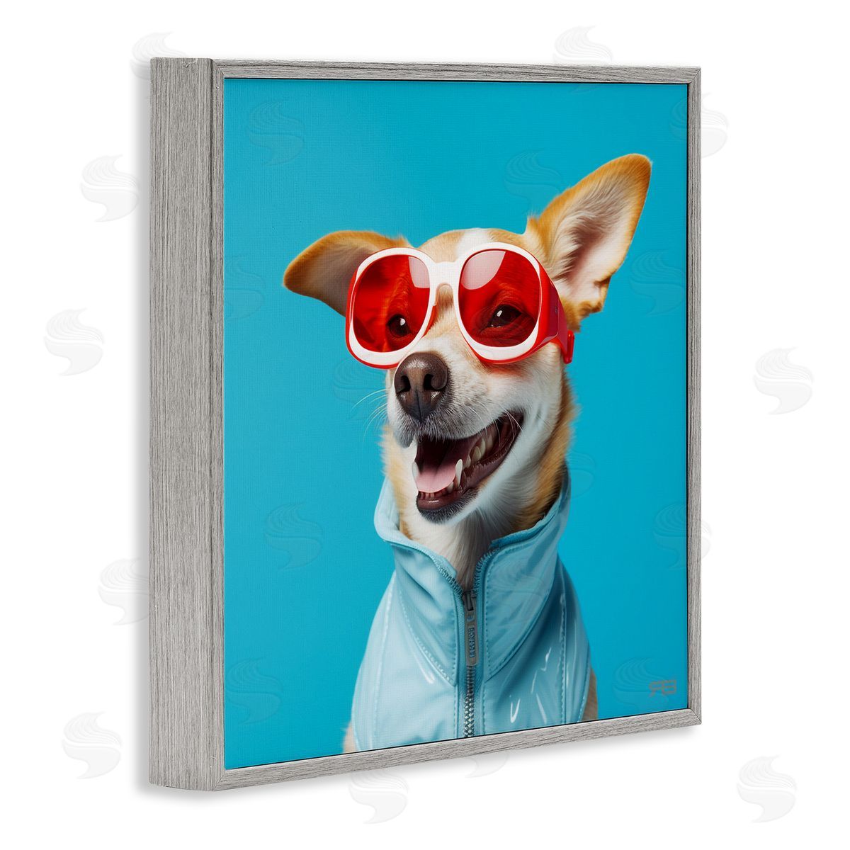 Stylish Dog on Blue Grey Frame Print Wall Art, Home Decor by Roozbeh Bahramali