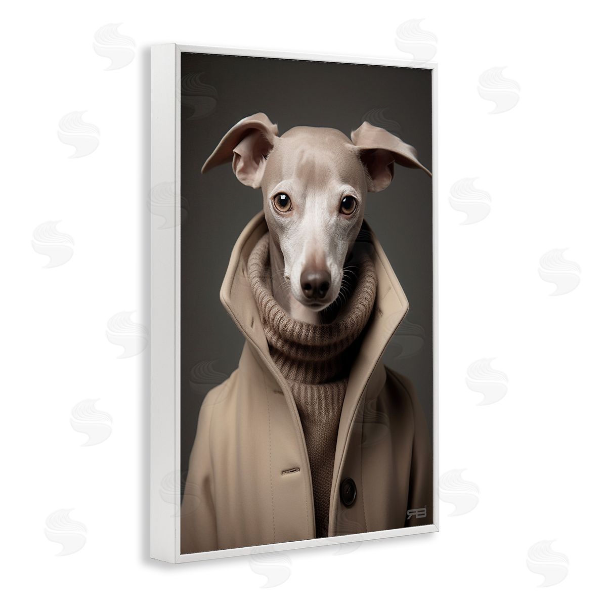 Chic Fashion Greyhound White Frame Print Wall Art, Home Decor by Roozbeh Bahramali