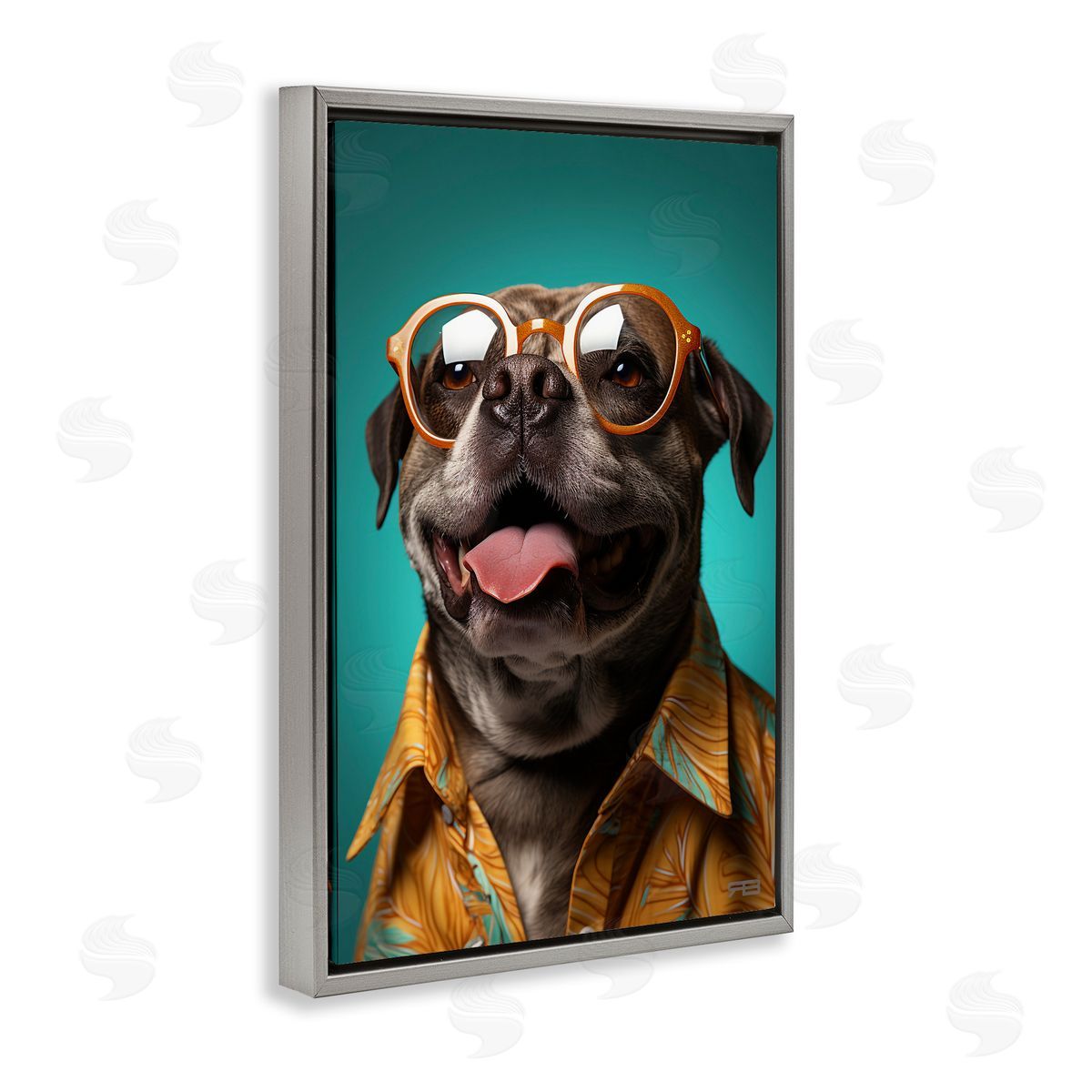 Fashion Dog Friend Grey Floating Frame Canvas Wall Art, Home Decor by Roozbeh Bahramali