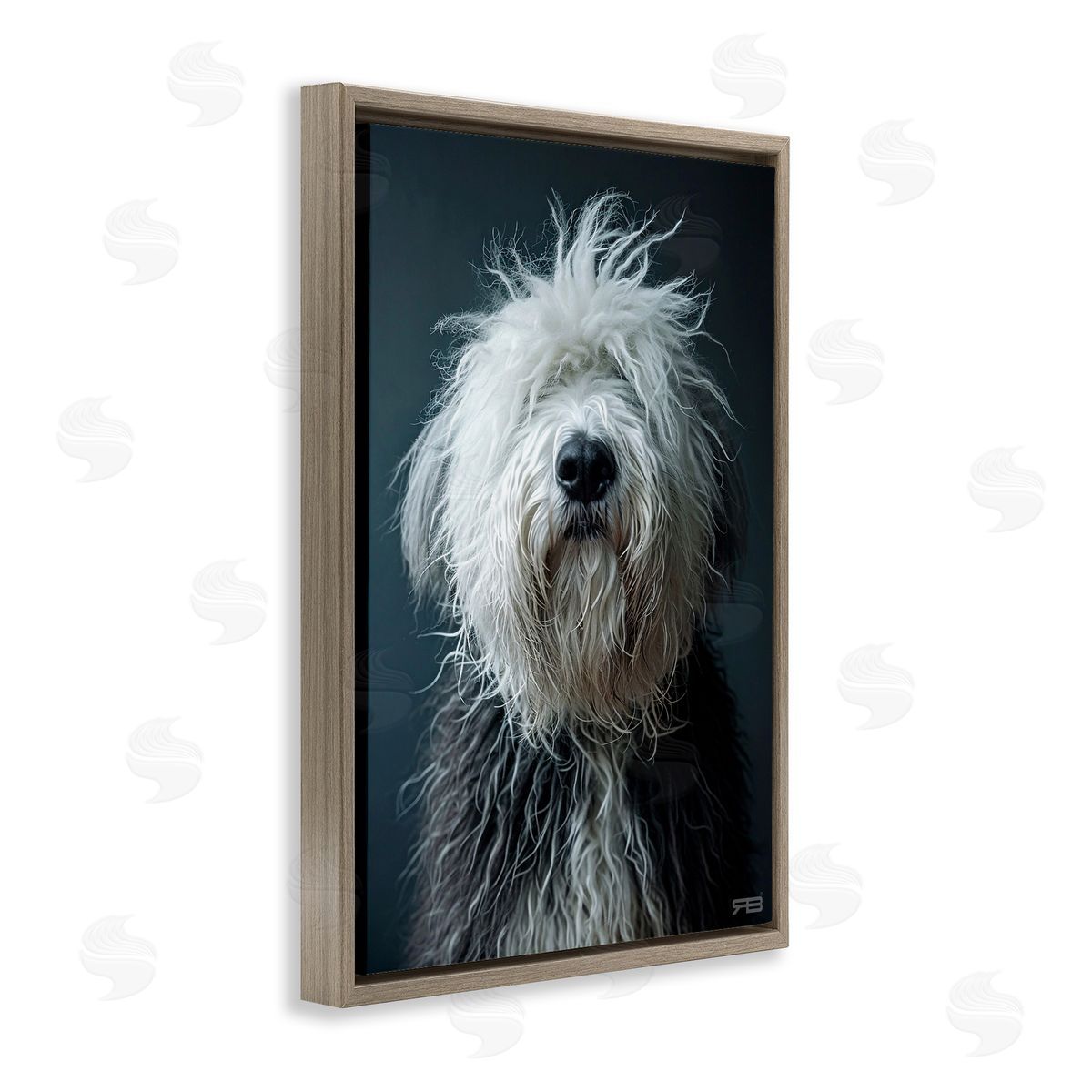 Shaggy Pup Portrait Brown Floating Frame Canvas Wall Art, Home Decor by Roozbeh Bahramali