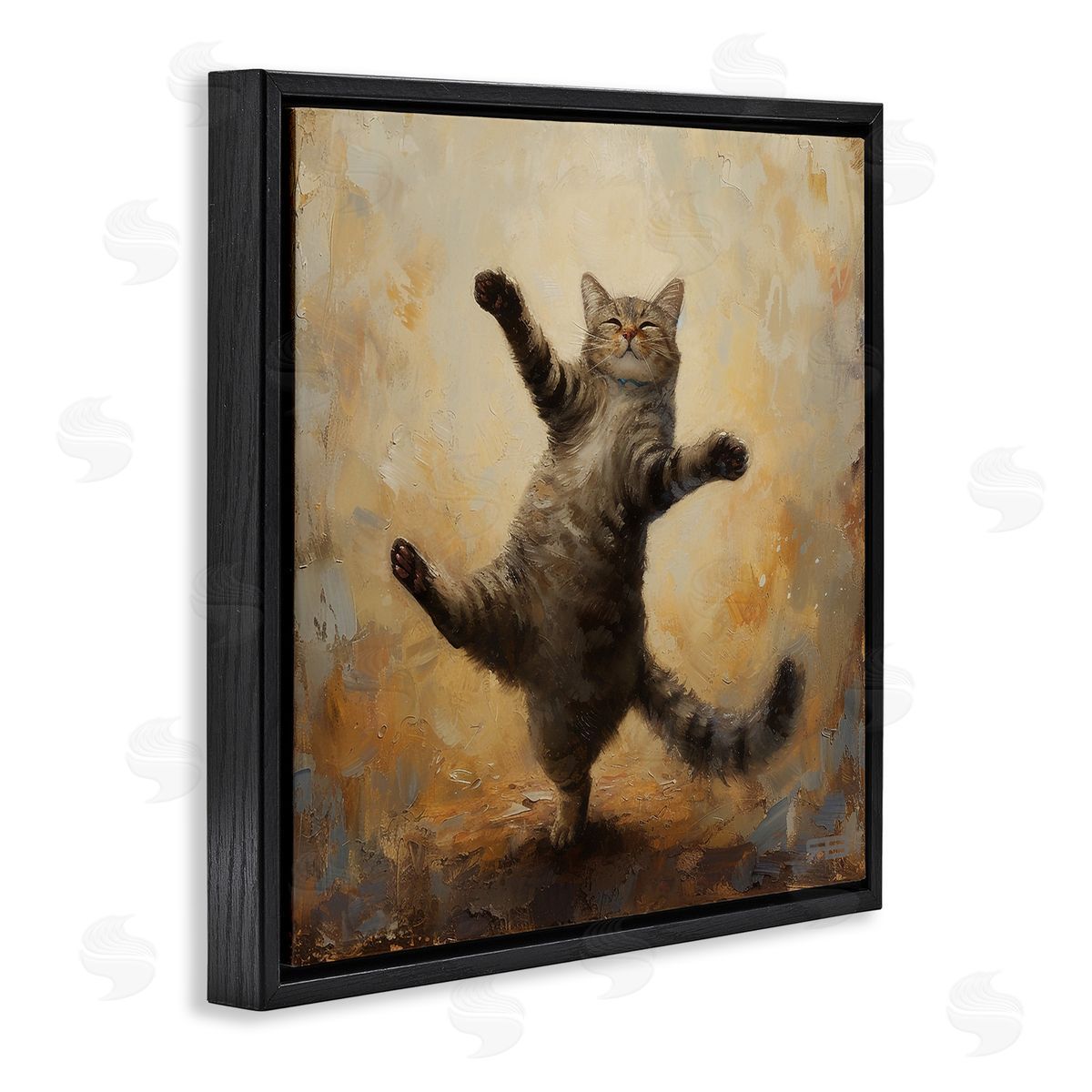 Dancing Tabby Cat Black Floating Frame Canvas Wall Art, Home Decor by Roozbeh Bahramali