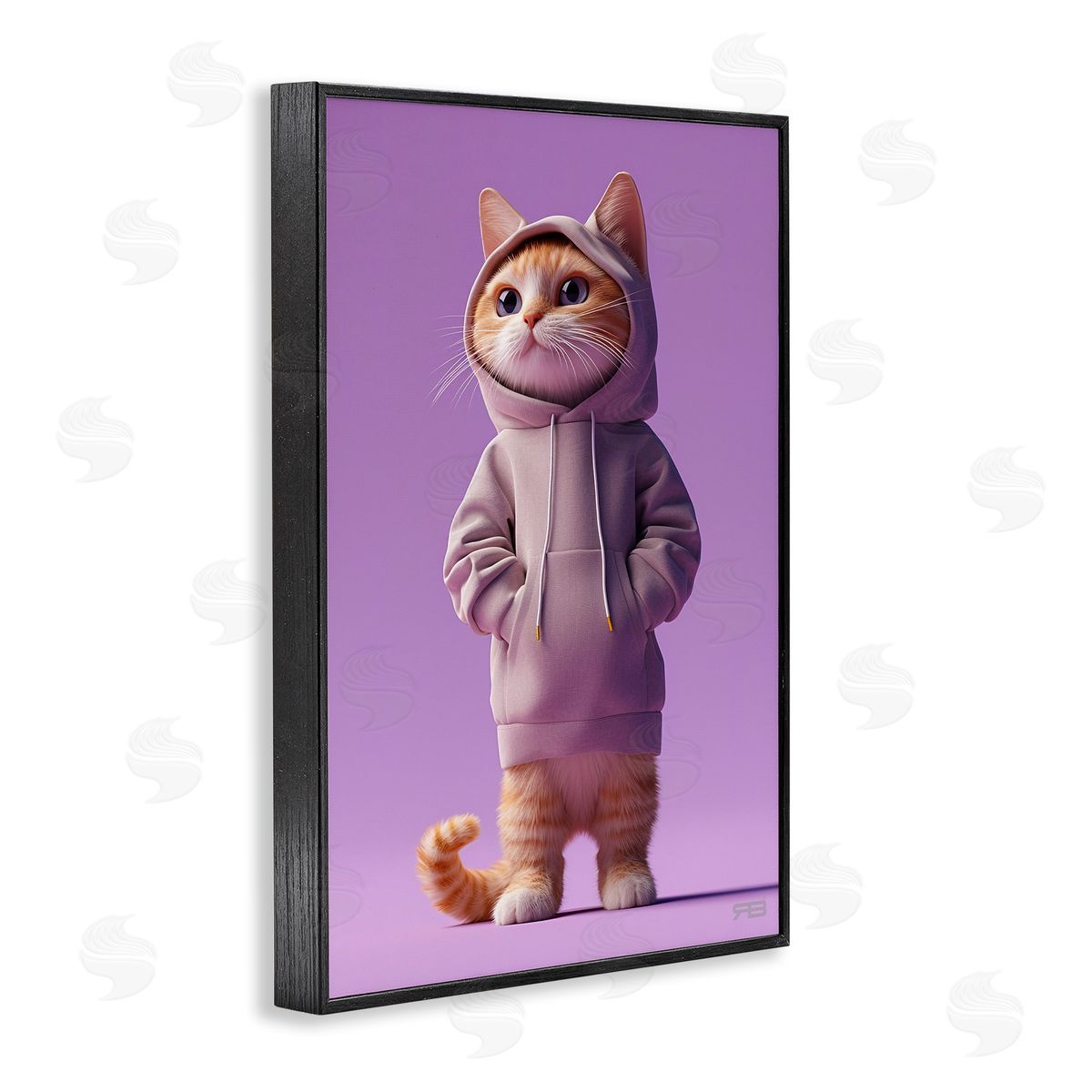 Trendy Cat in Purple Black Frame Print Wall Art, Home Decor by Roozbeh Bahramali