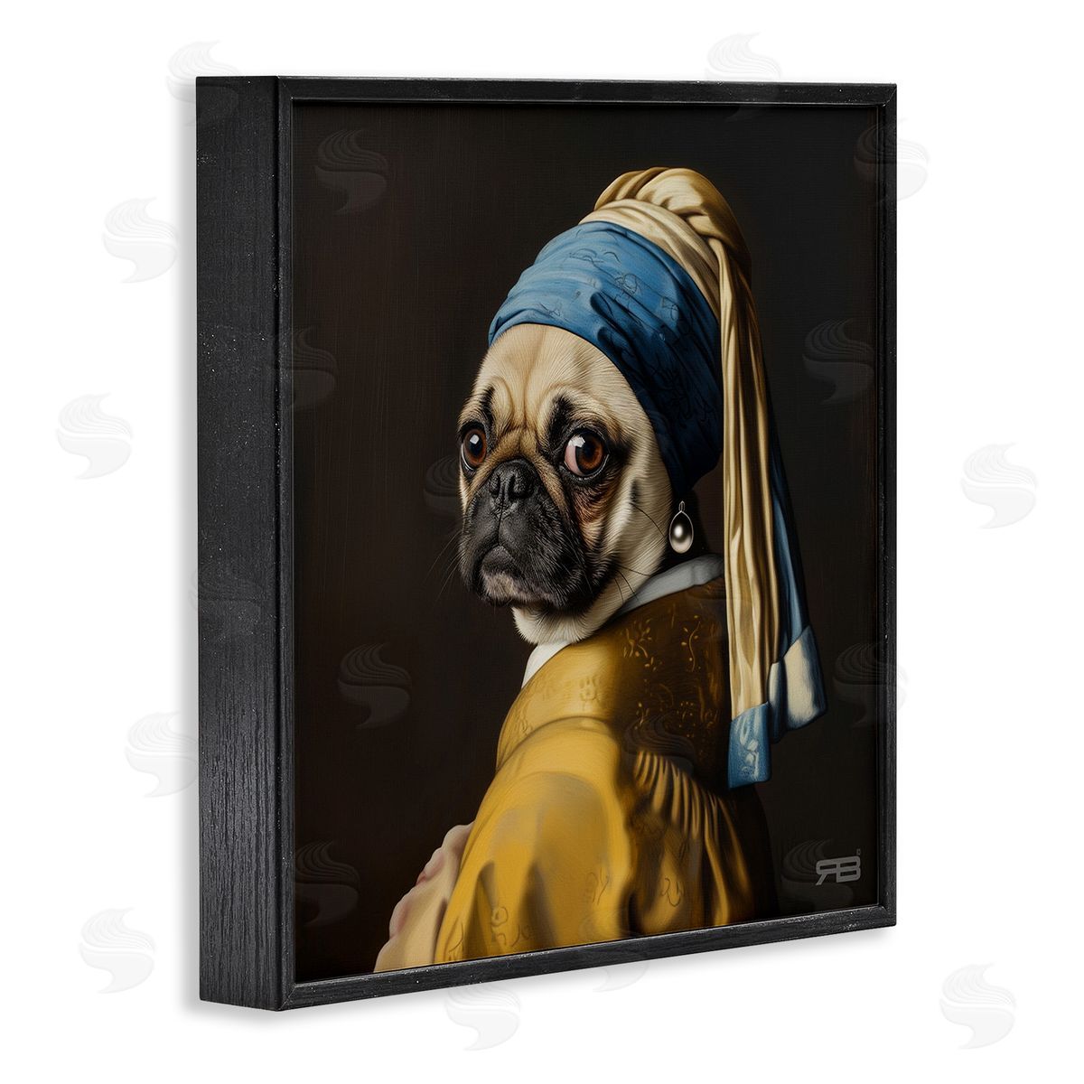 Pearl Earring Classic Dog Black Frame Print Wall Art, Home Decor by Roozbeh Bahramali