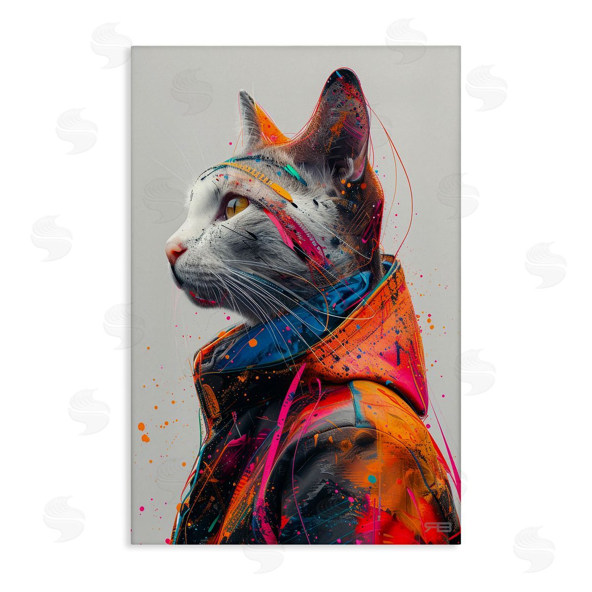 Paint Splatter Cat Canvas Wall Art, Home Decor by Roozbeh Bahramali