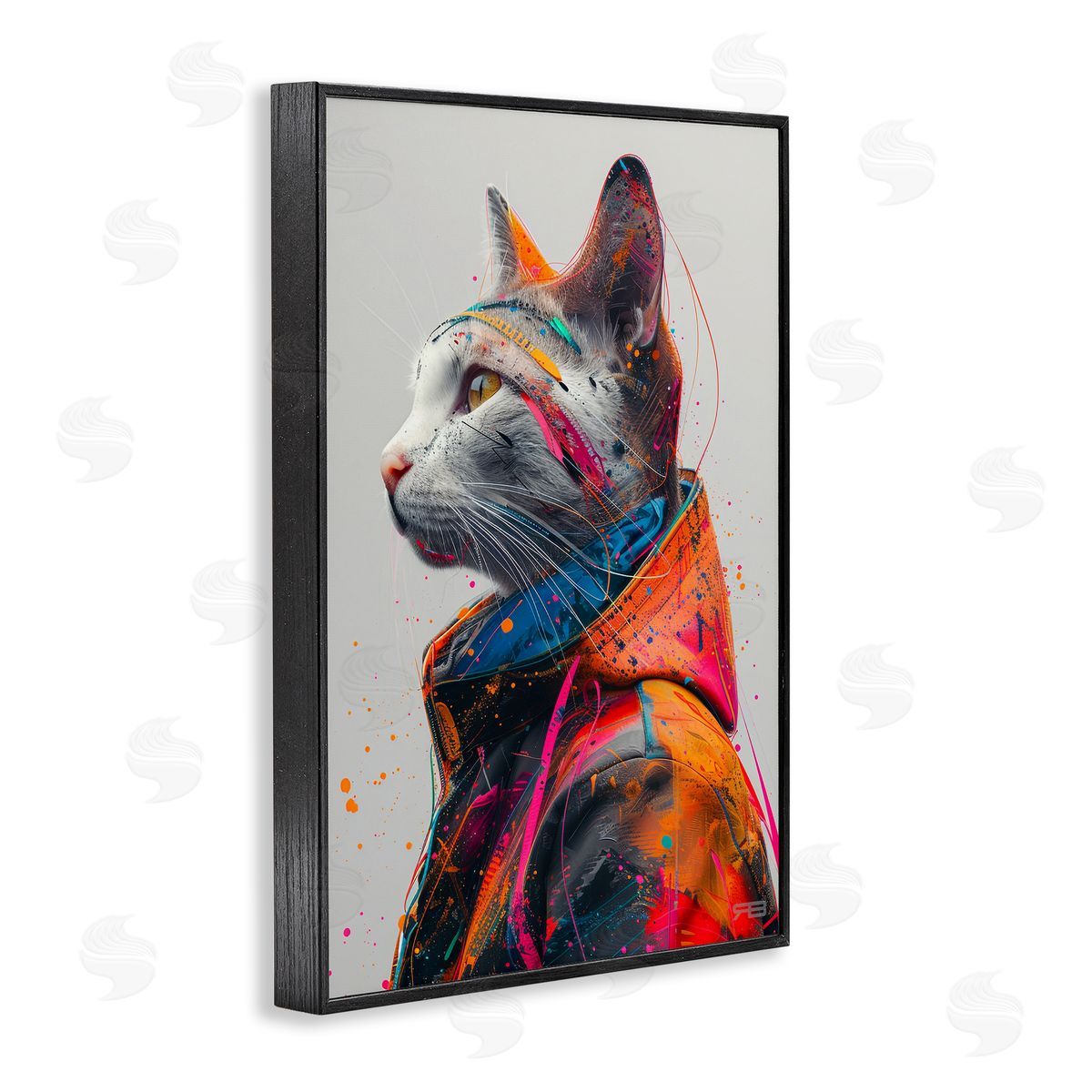 Paint Splatter Cat Black Frame Print Wall Art, Home Decor by Roozbeh Bahramali