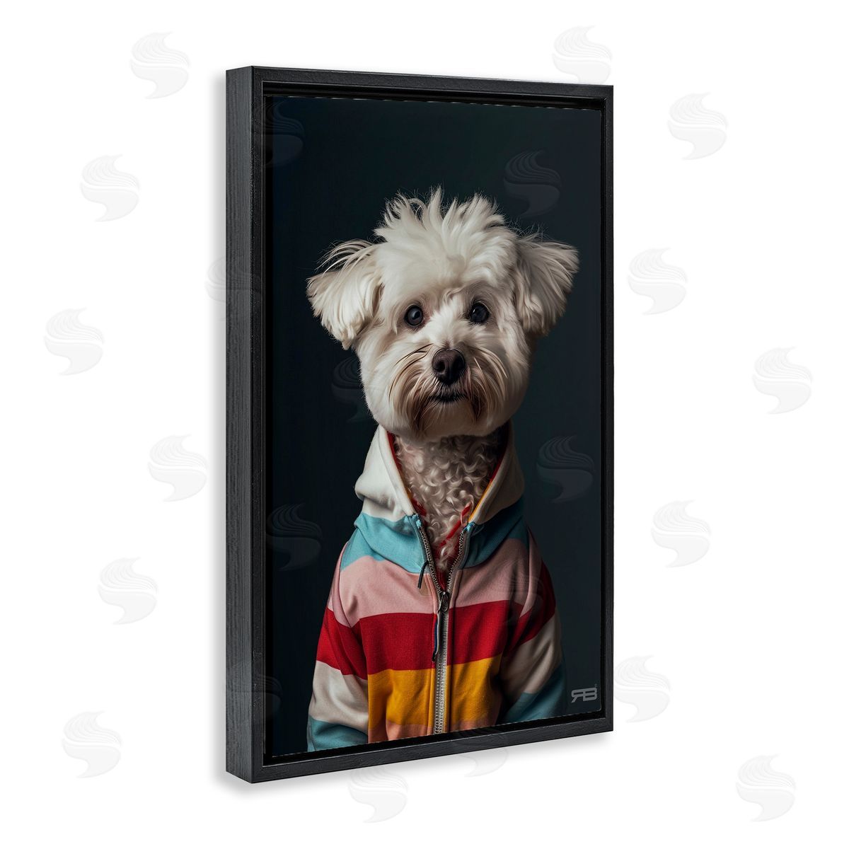 Terrier Dog with Windbreaker Black Floating Frame Canvas Wall Art, Home Decor by Roozbeh Bahramali