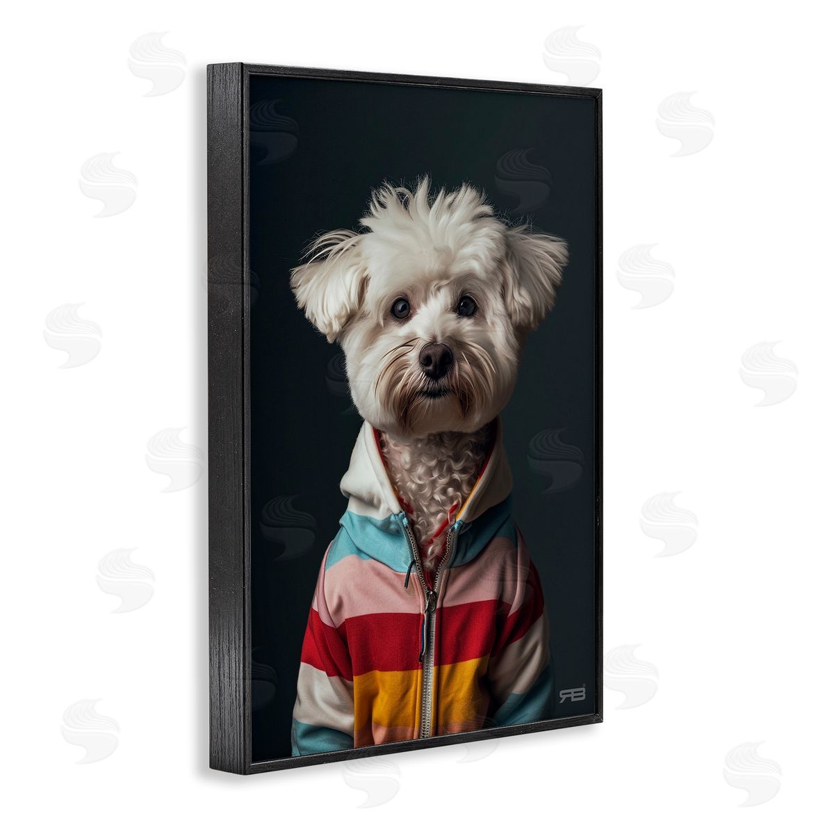 Terrier Dog with Windbreaker Black Frame Print Wall Art, Home Decor by Roozbeh Bahramali