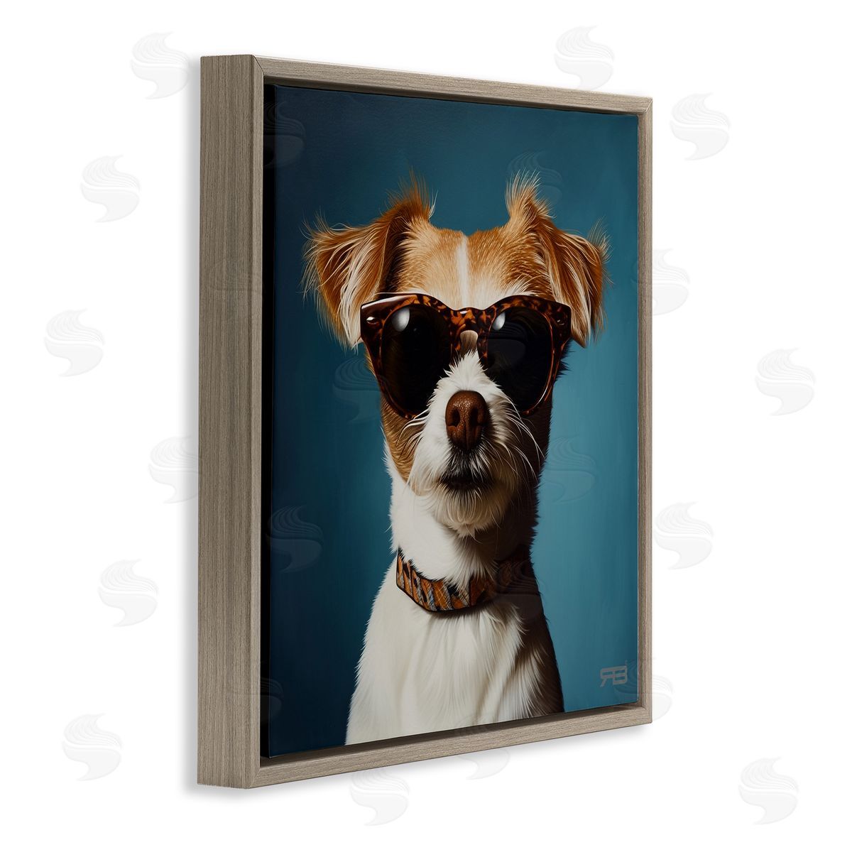 Cool Dog on Blue Brown Floating Frame Canvas Wall Art, Home Decor by Roozbeh Bahramali
