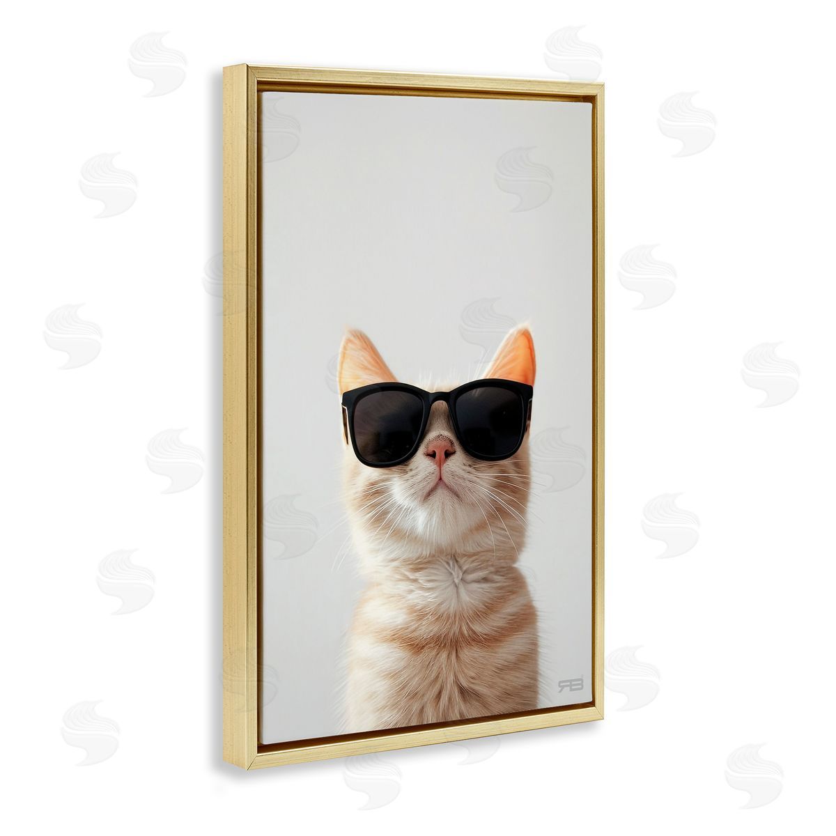 Cool Sunglasses Cat Gold Floating Frame Canvas Wall Art, Home Decor by Roozbeh Bahramali