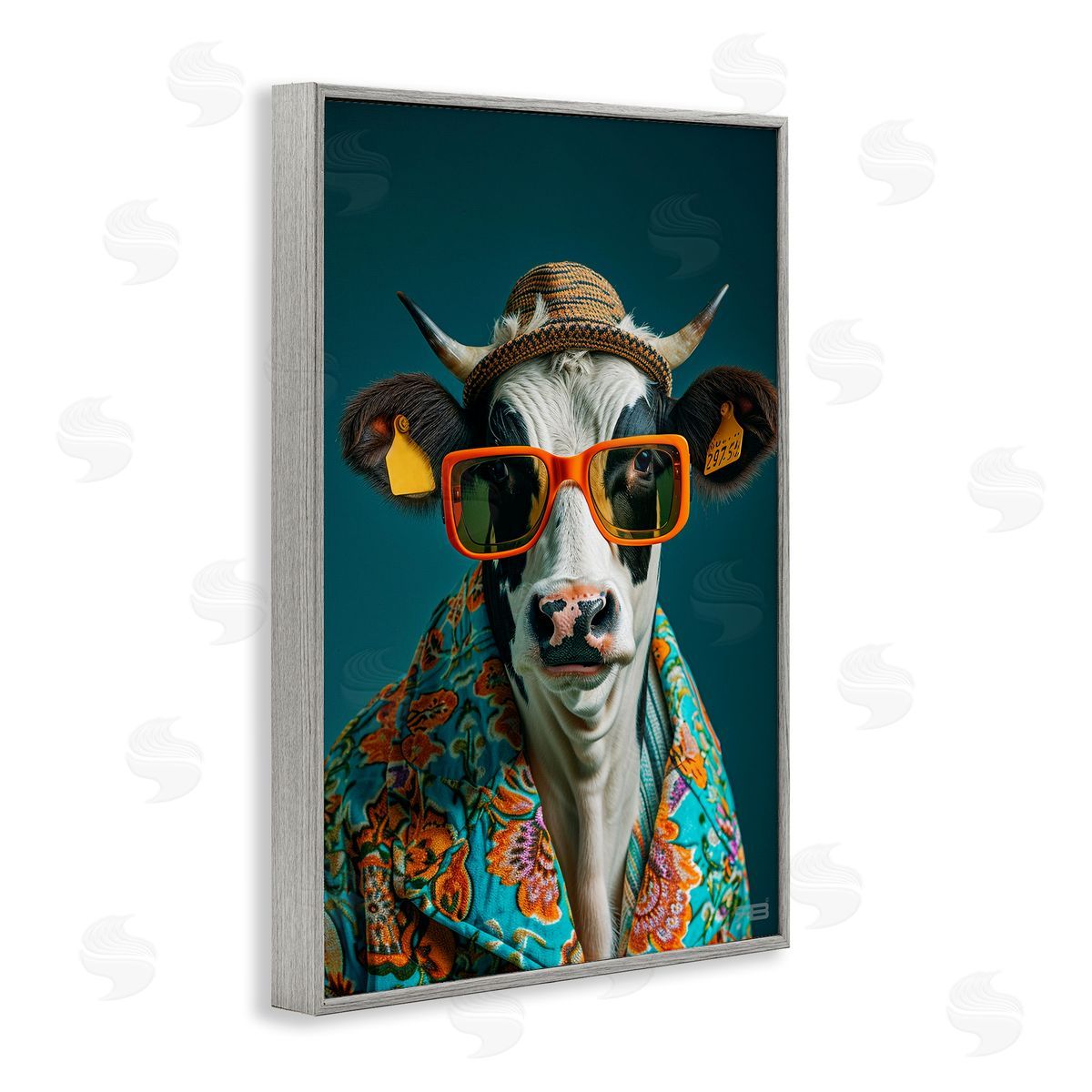 Cool Trendy Cow Grey Frame Print Wall Art, Home Decor by Roozbeh Bahramali