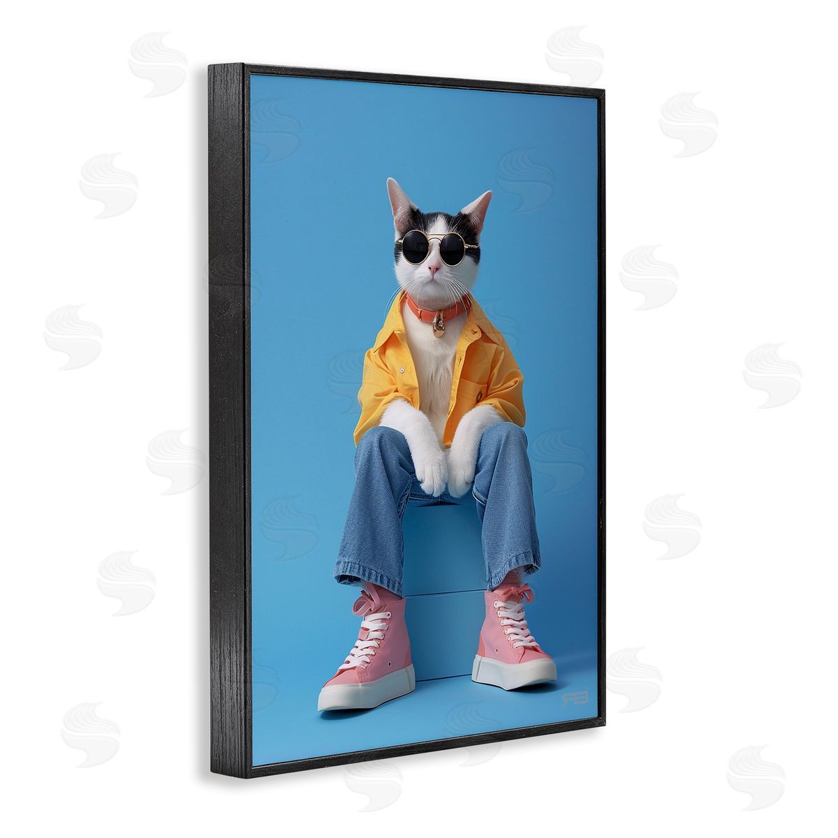 Urban Fashion Cat Black Frame Print Wall Art, Home Decor by Roozbeh Bahramali