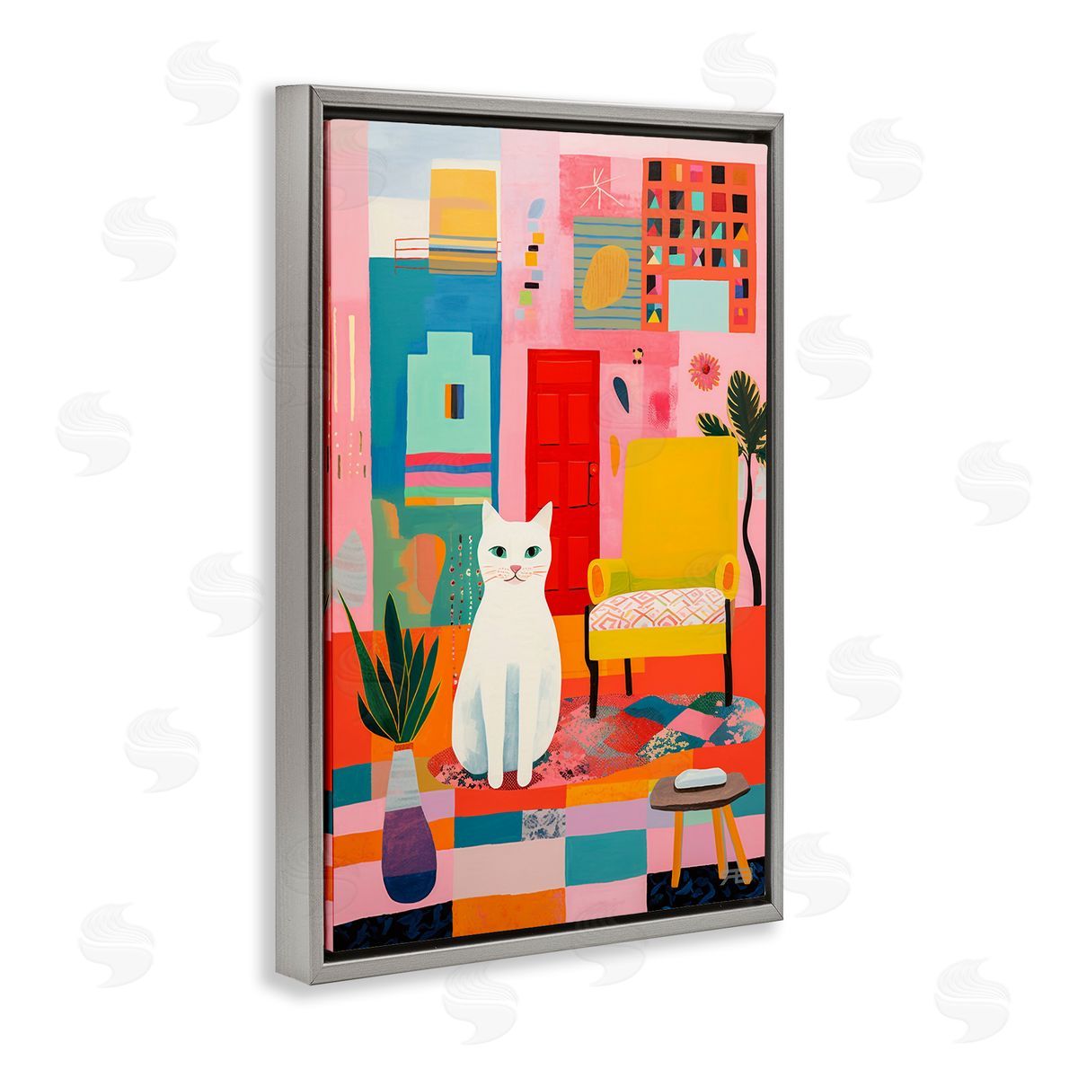 Cat and Eclectic Design Grey Floating Frame Canvas Wall Art, Home Decor by Roozbeh Bahramali