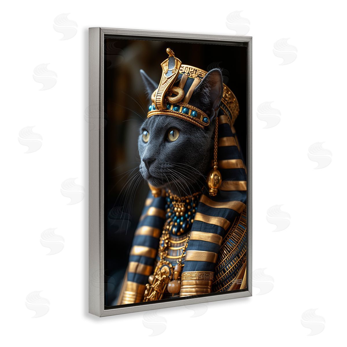 Egyptian Pharaoh Cat Grey Floating Frame Canvas Wall Art, Home Decor by Roozbeh Bahramali
